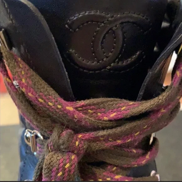 Chanel Black Boots Calfskin Lace Up